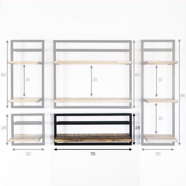 Etagère bois et métal 70 X 30 - Selfsh