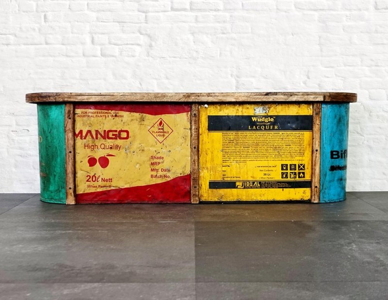 Banc coffre métal recyclé et bois