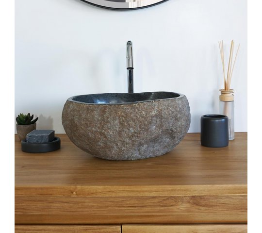 Petite vasque de salle bain à poser en pierre - River Stone