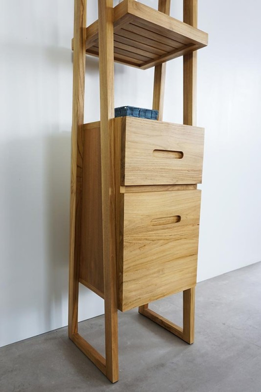 Colonne de salle de bain en bois de teck massif - Mizu