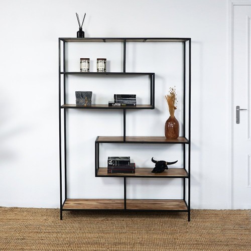 Etagère bibliothèque industrielle bois et métal