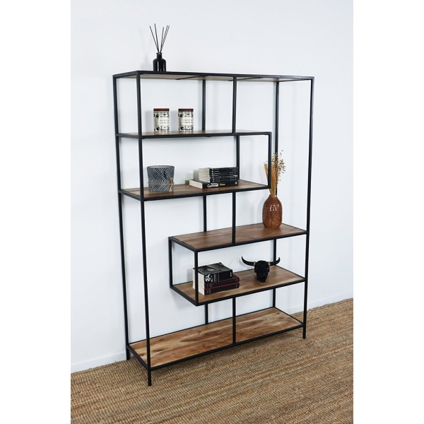 Etagère bibliothèque industrielle bois et métal