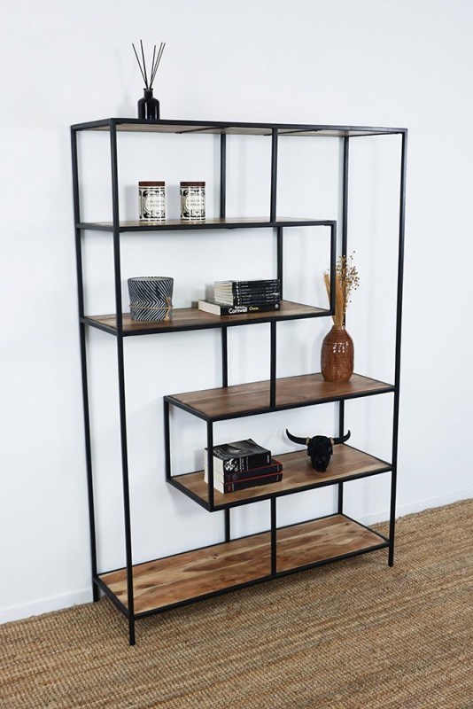 Etagère bibliothèque industrielle bois et métal