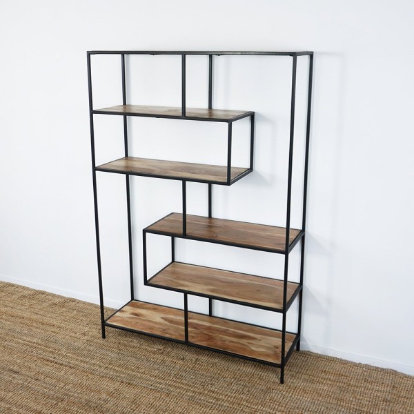 Etagère bibliothèque industrielle bois et métal
