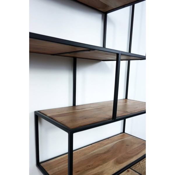 Etagère bibliothèque industrielle bois et métal