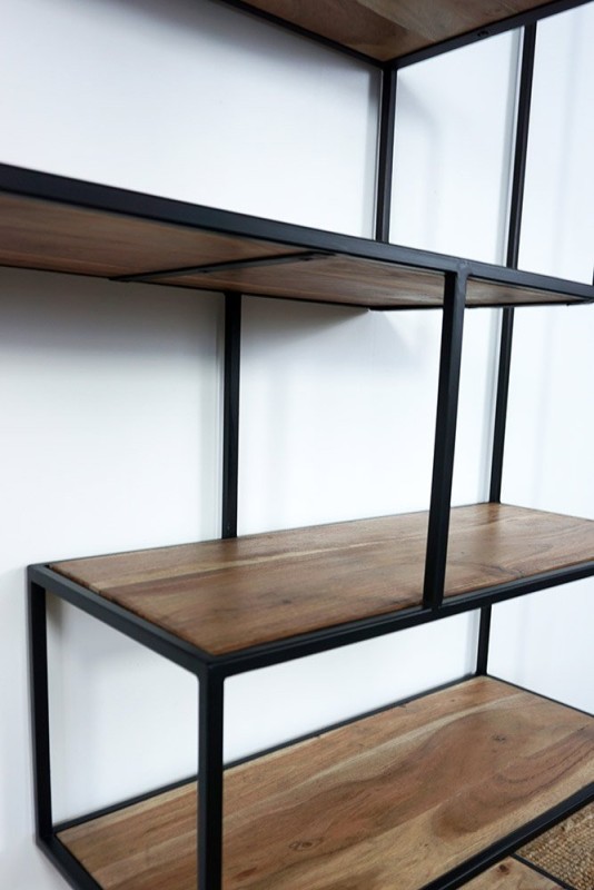 Etagère bibliothèque industrielle bois et métal