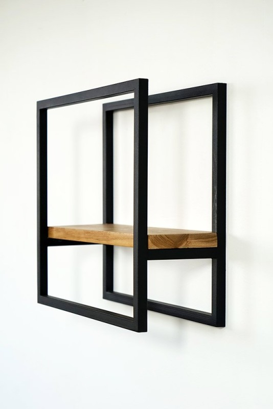 Lot de 2 étagères murales rectangulaires bois et métal - Strip