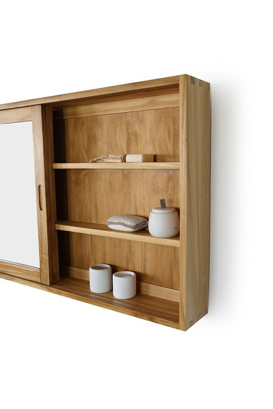 Armoire de salle de bain 120 cm en teck avec miroir