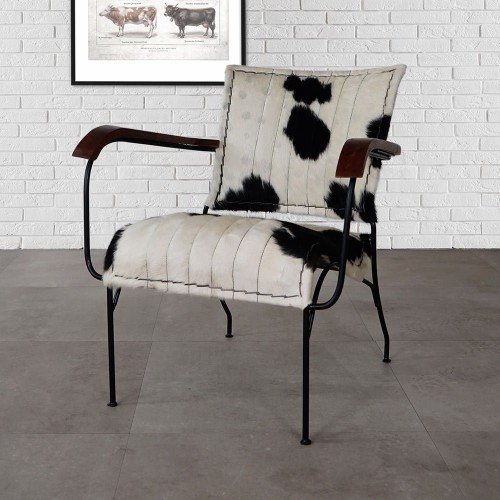 Fauteuil en cuir véritable noir/blanc
