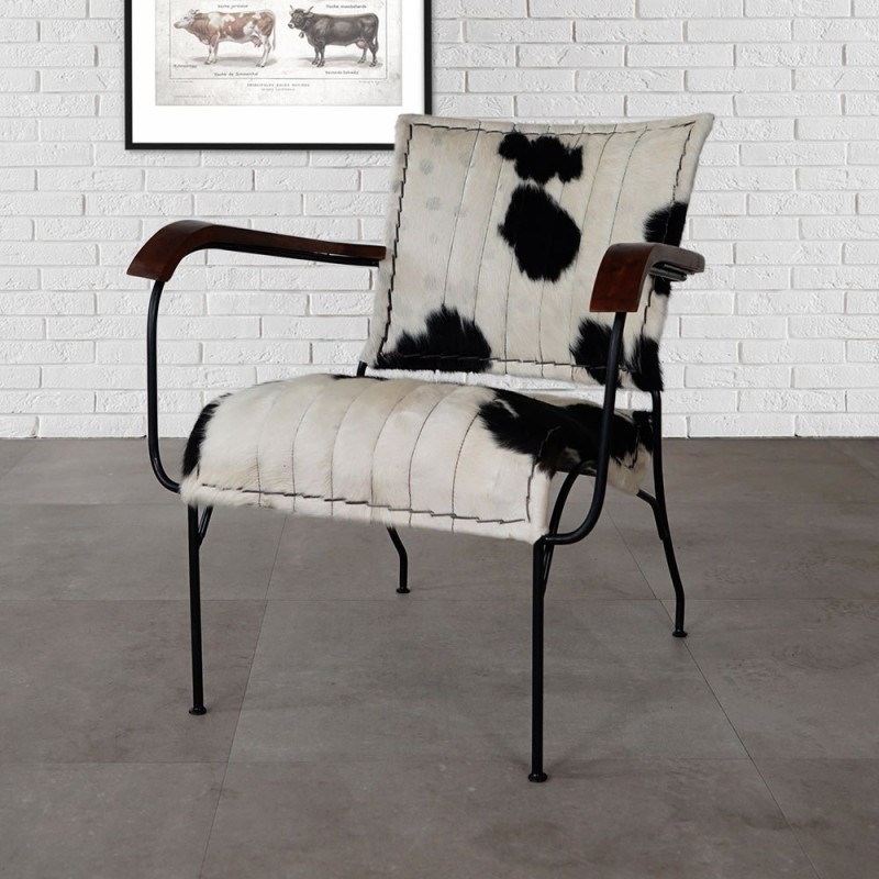 Fauteuil en peau de vache véritable noir/blanc