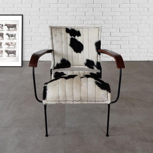 Fauteuil en cuir véritable noir/blanc