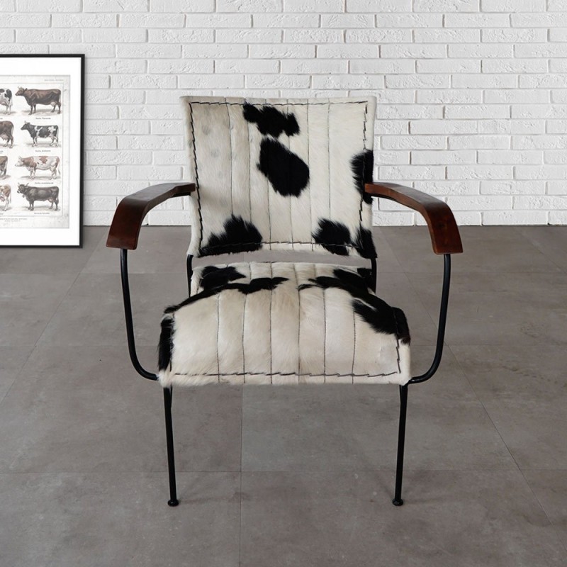 Fauteuil en peau de vache véritable noir/blanc