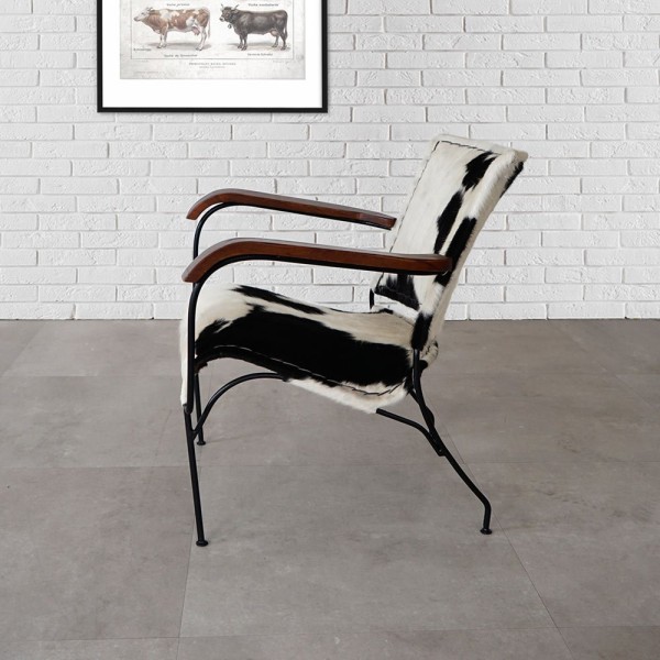 Fauteuil en cuir véritable noir/blanc