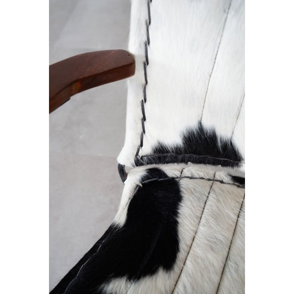 Fauteuil en cuir véritable noir/blanc