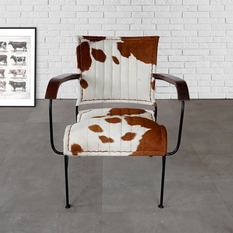 Fauteuil en peau de vache véritable brun/blanc