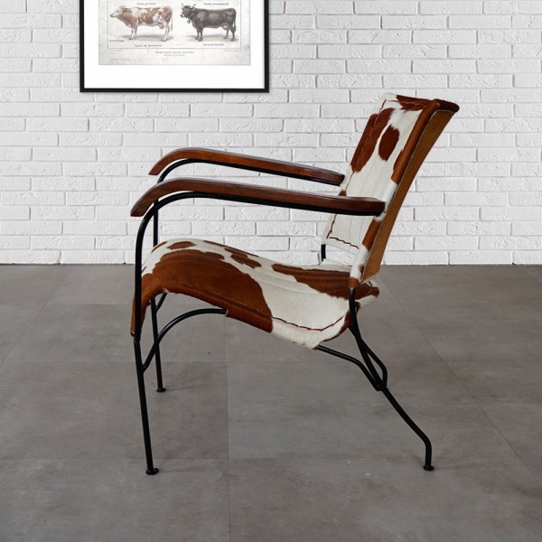 Fauteuil en cuir de vache véritable brun/blanc