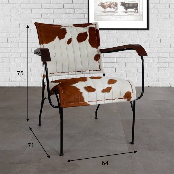 Fauteuil en cuir de vache véritable brun/blanc