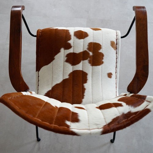 Fauteuil en cuir de vache véritable brun/blanc