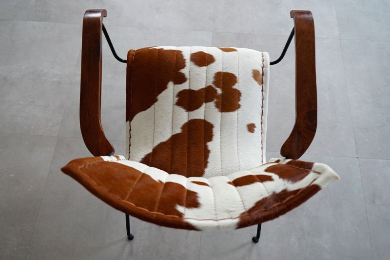 Fauteuil en peau de vache véritable brun/blanc