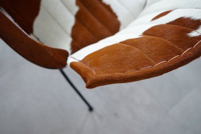 Fauteuil en cuir de vache véritable brun/blanc