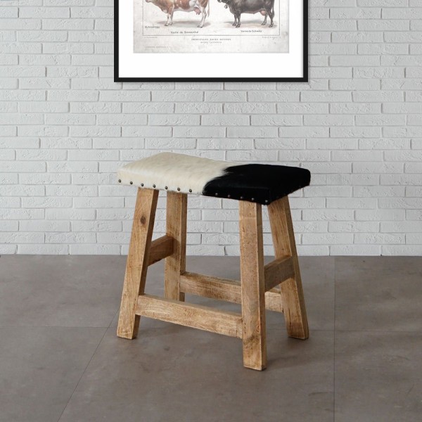 Banc en cuir véritable de vache noir/blanc