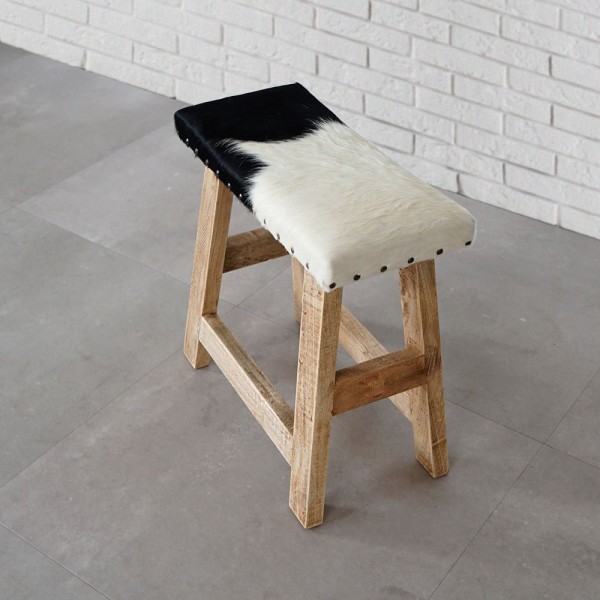 Banc en cuir véritable de vache noir/blanc
