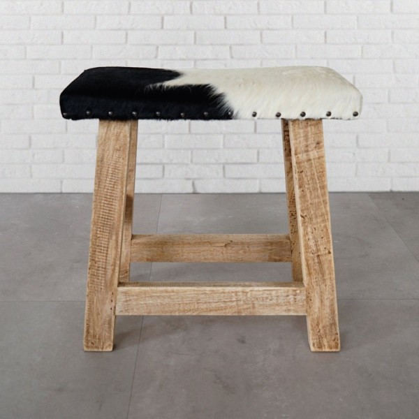 Banc en cuir véritable de vache noir/blanc