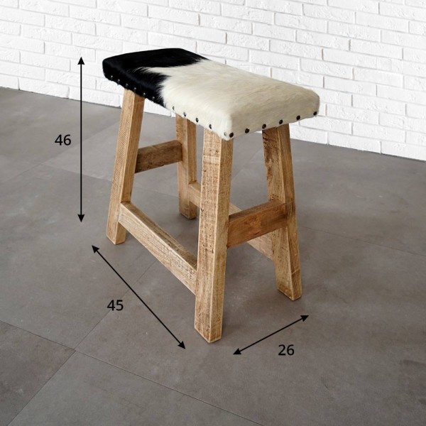 Banc en cuir véritable de vache noir/blanc