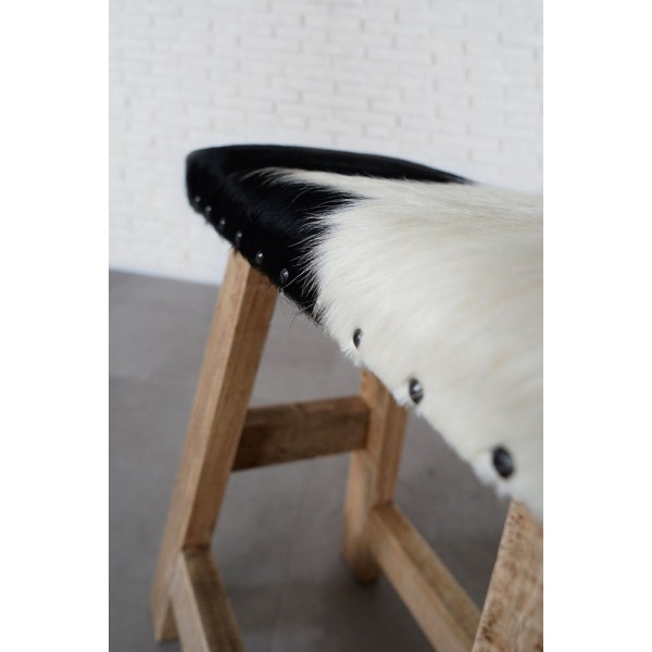 Banc en cuir véritable de vache noir/blanc