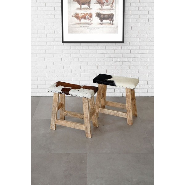 Banc en cuir véritable de vache noir/blanc