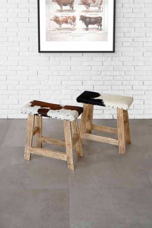 Banc en peau de vache véritable noir/blanc