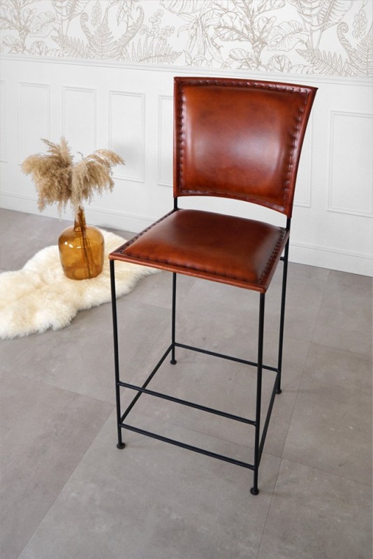 Chaise de bar en cuir et métal brune - Urban