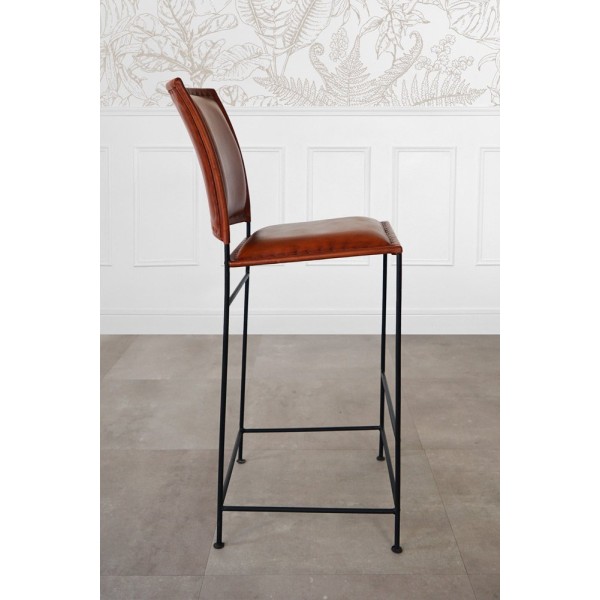 Chaise de bar en cuir métal Brune - Urban