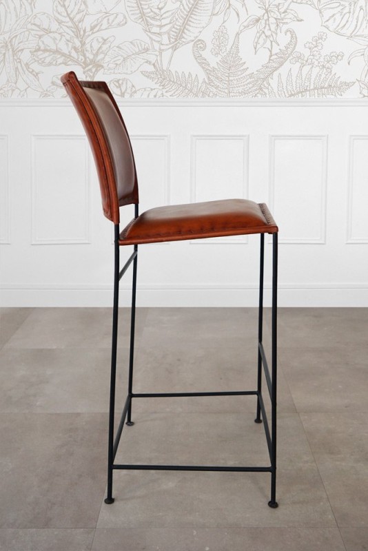 Chaise de bar en cuir et métal brune - Urban