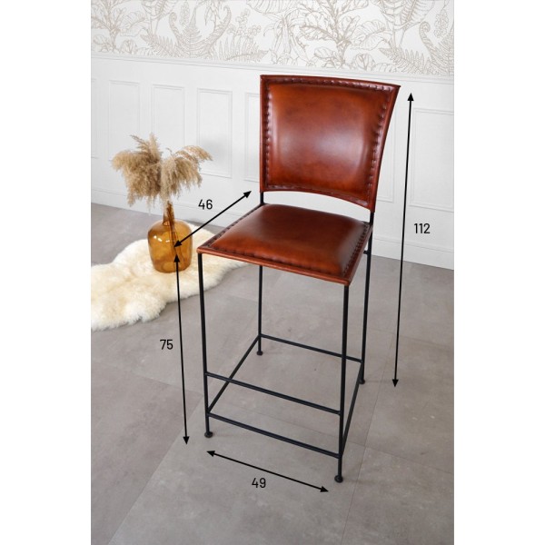 Chaise de bar en cuir métal Brune - Urban