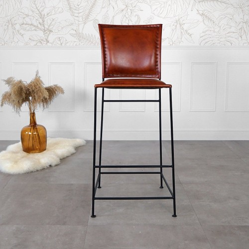 Chaise de bar en cuir métal Brune - Urban