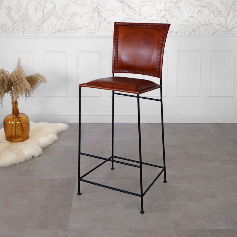 Chaise de bar en cuir et métal brune - Urban