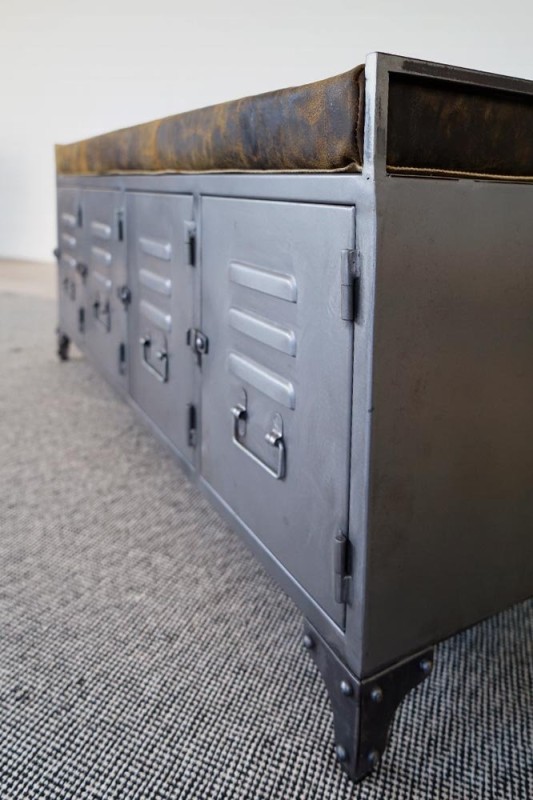 Banc d'entrée style industriel à casiers en métal