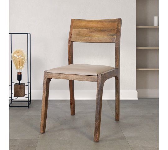 Chaise en bois naturel et tissu beige - Elegance
