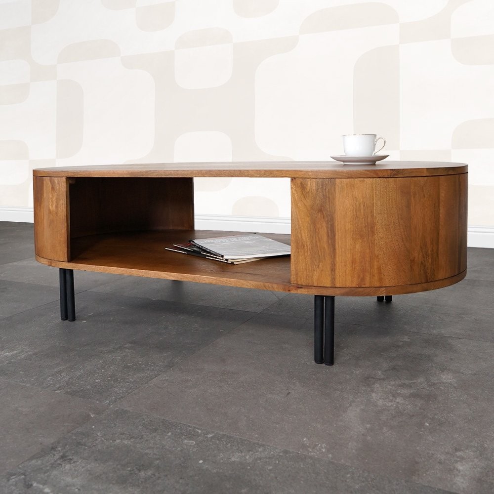 Table Basse Ronde En Bois Massif 80 Cm - Pieds Incurvés, Style Moderne Naturel Pour Salon, Chambre