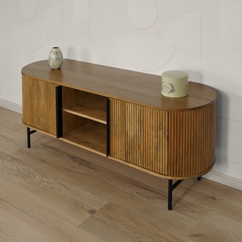 Meuble TV en bois massif et métal 137cm - Thanais