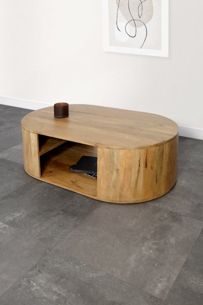 Grande Table Basse Bois Massif Ovale 180x80x50cm - Plateau épais 7cm