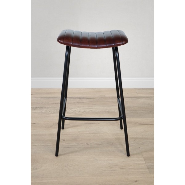 Tabouret haut en cuir naturel et métal