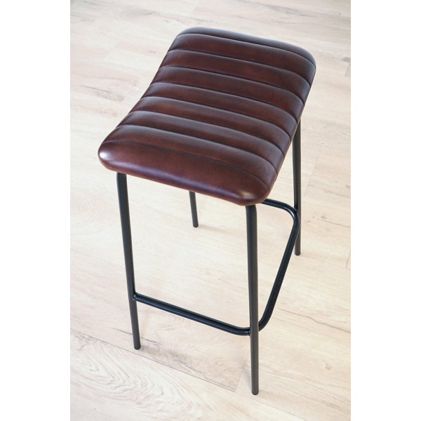 Tabouret haut en cuir naturel et métal
