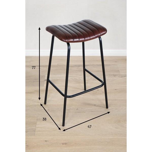 Tabouret haut en cuir naturel et métal