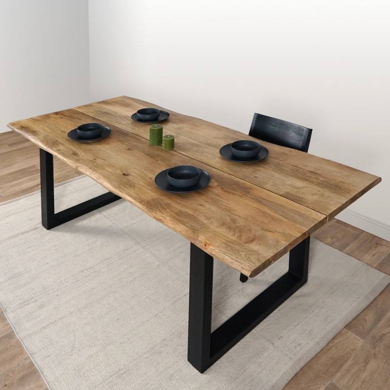 Table en bois massif  220 cm avec pieds en métal et double plateau