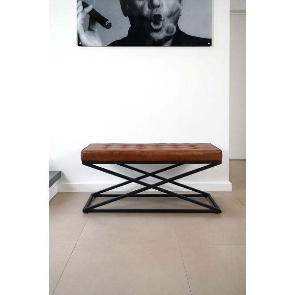 Banc en bois et cuir naturel