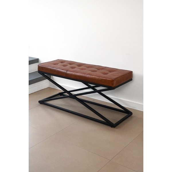 Banc en bois et cuir naturel