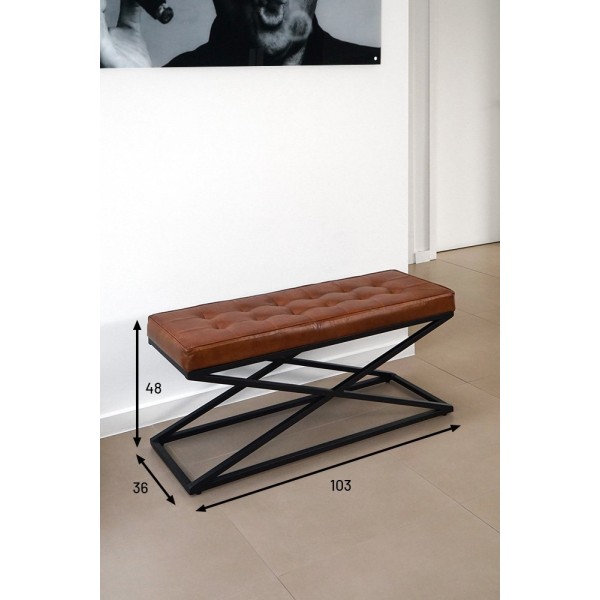 Banc en bois et cuir naturel