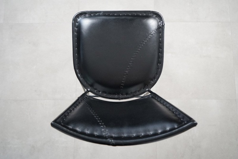 Chaise haute de cuisine vintage métal et cuir noir - Smart